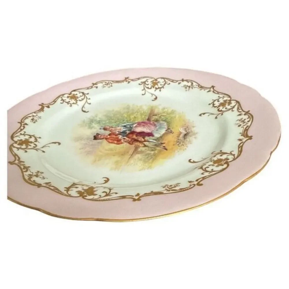 Dresden AMBROSIUS LAMM Antique Hand Painted Plate Courting Couple‎ Gold Guilded